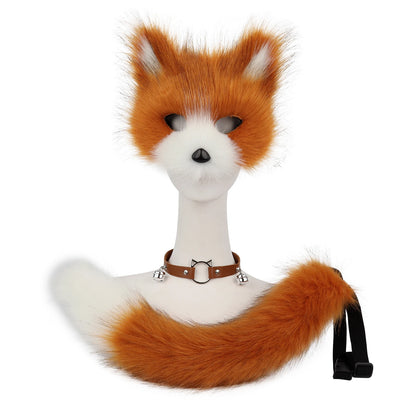 Fox  Wolf Cat Mask Puffy Tail and Leather Necklace