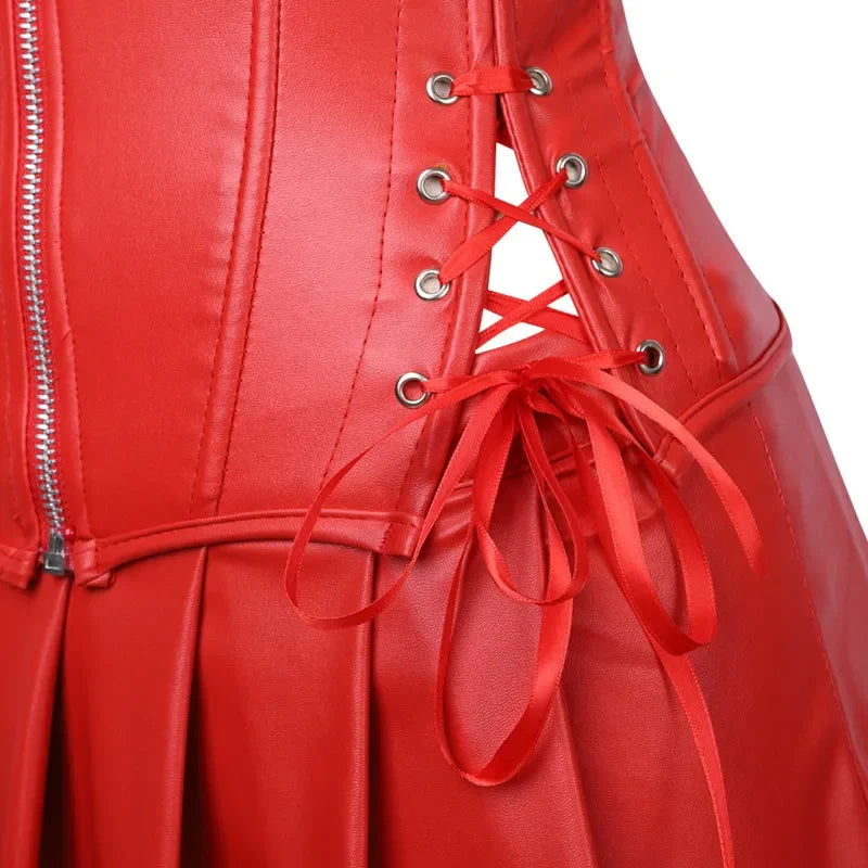 Leather Like Corset Dress S-4XL