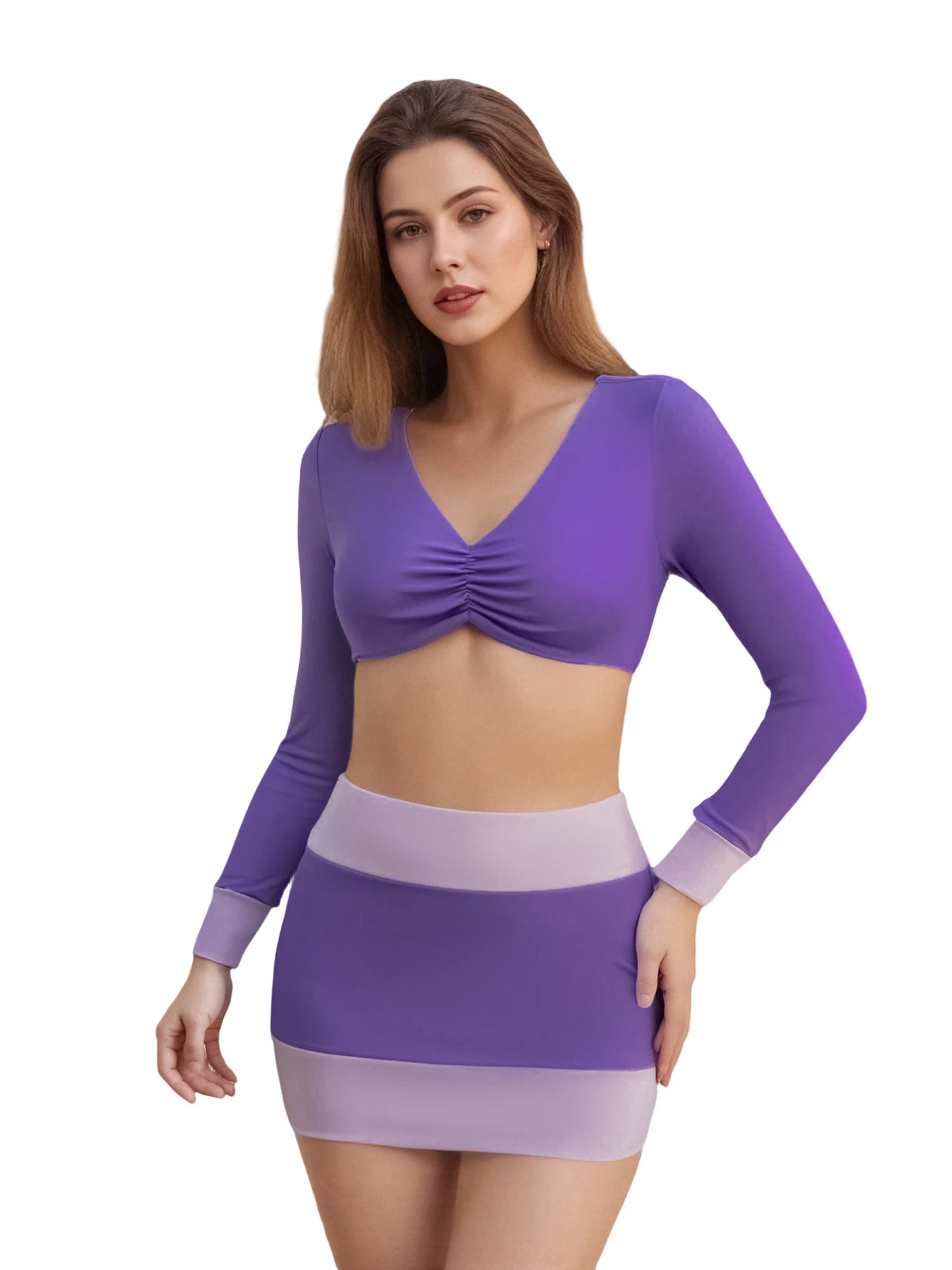 Crop Top Mini Skirt with Stockings/Scarf