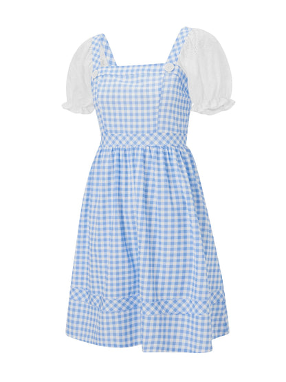 Plaid Print Short Sleeves Dress for Cosplay