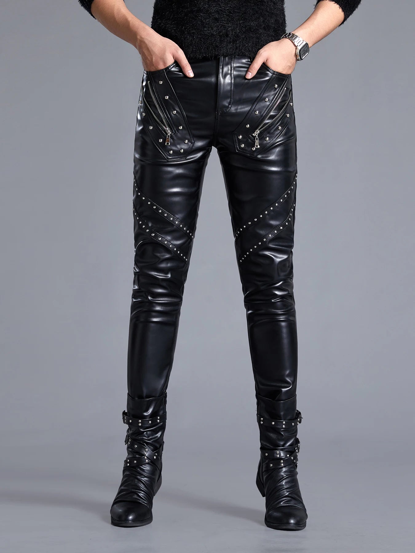 Men`s Tight Faux Leather pants