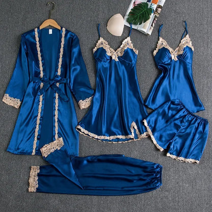 5-piece Set of Women's Sexy Silk Nightwear