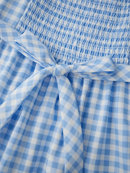 Plaid Print Short Sleeves Dress for Cosplay