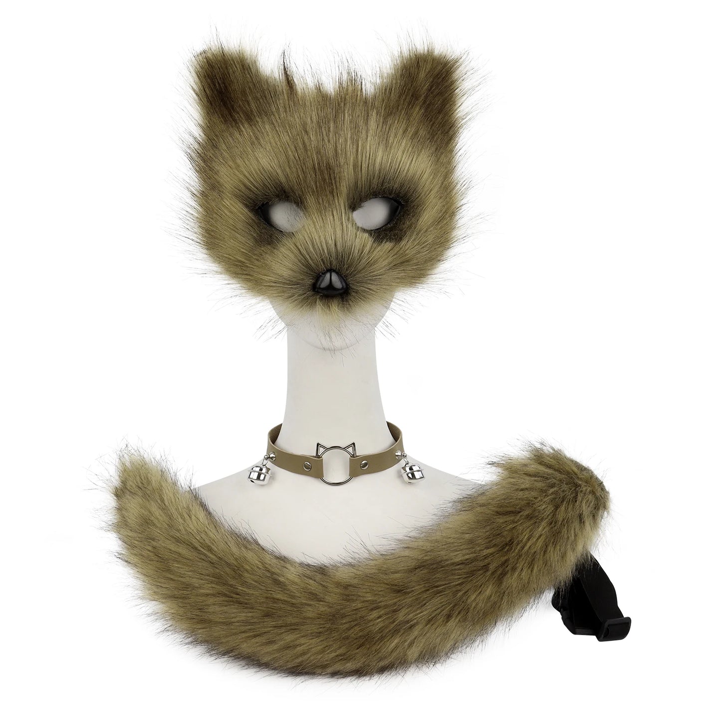 Fox  Wolf Cat Mask Puffy Tail and Leather Necklace