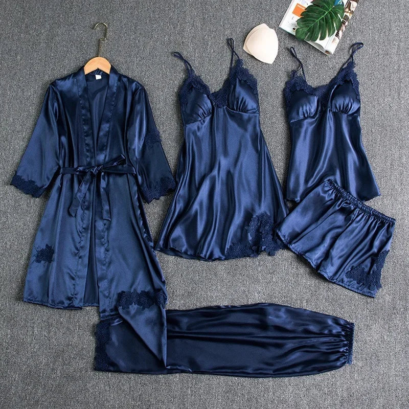 5-piece Set of Women's Sexy Silk Nightwear