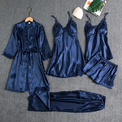 5-piece Set of Women's Sexy Silk Nightwear