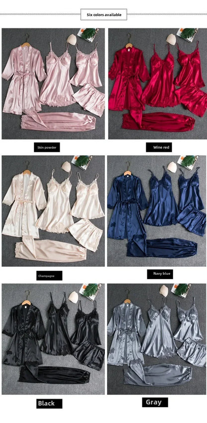 5-piece Set of Women's Sexy Silk Nightwear