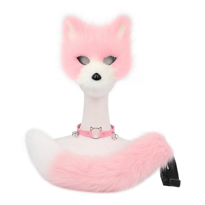 Fox  Wolf Cat Mask Puffy Tail and Leather Necklace