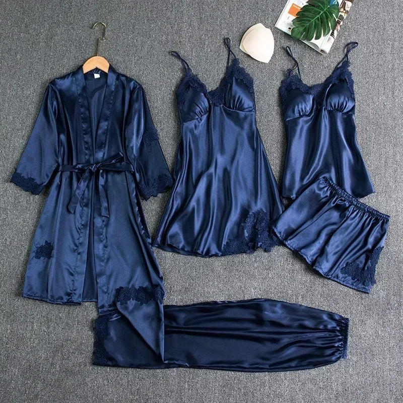 5-piece Set of Women's Sexy Silk Nightwear