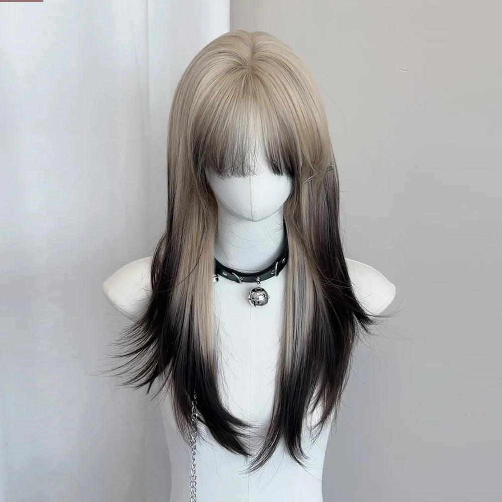 Ombre Blonde Black Synthetic Layered Wig