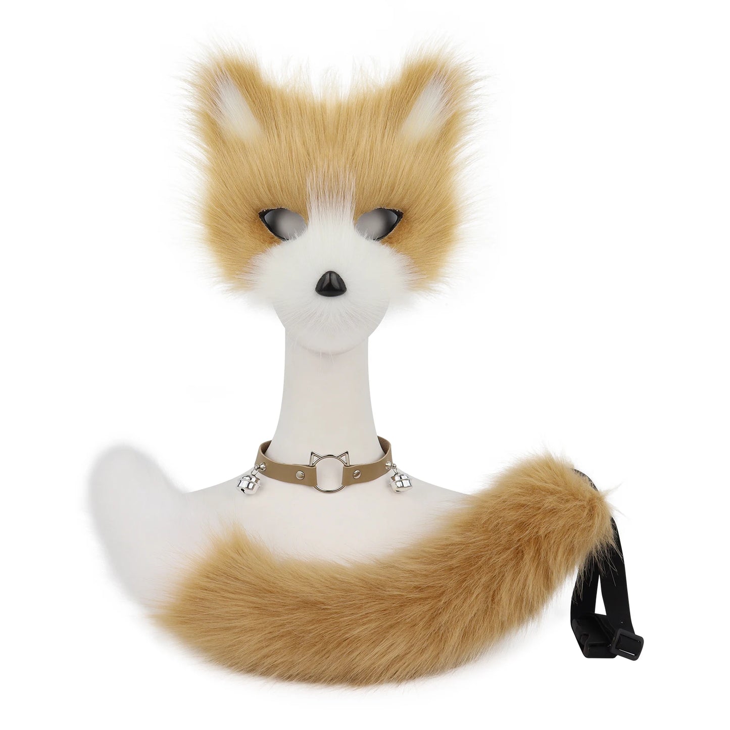 Fox  Wolf Cat Mask Puffy Tail and Leather Necklace