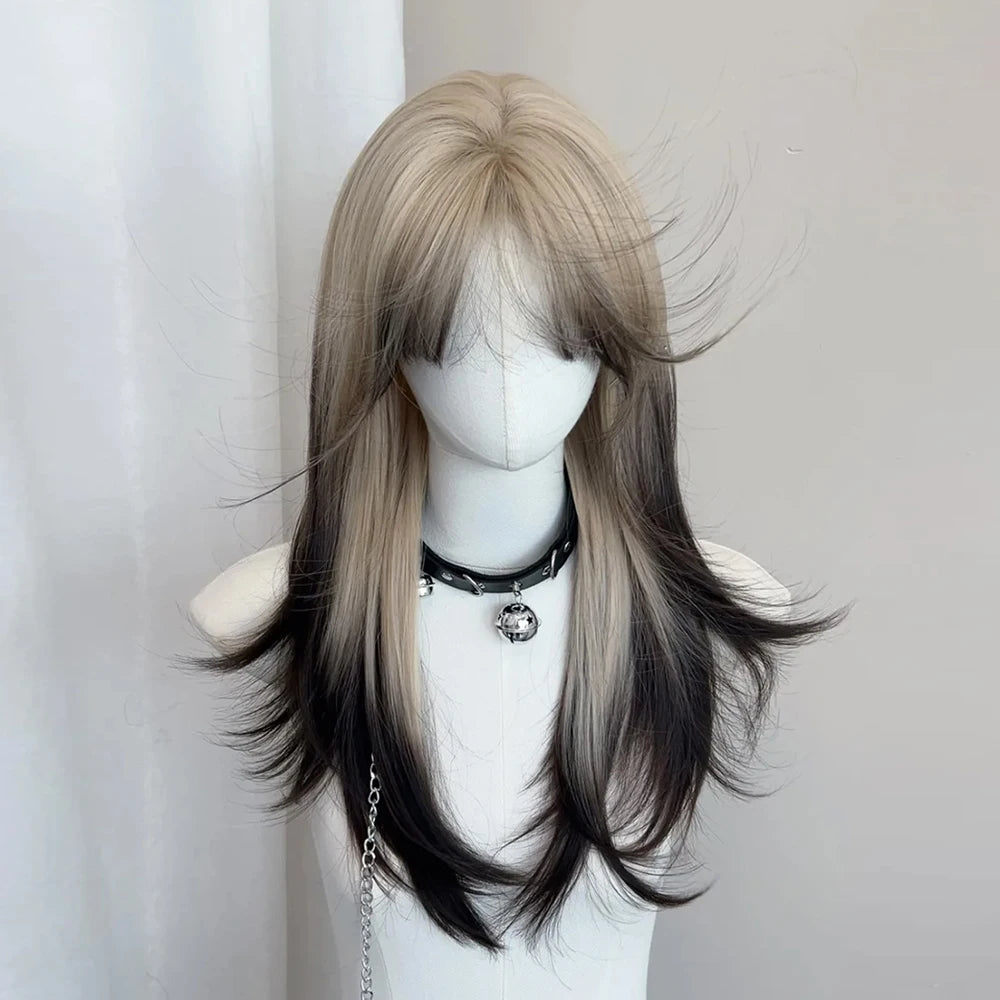 Ombre Blonde Black Synthetic Layered Wig