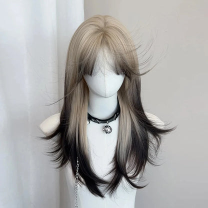 Ombre Blonde Black Synthetic Layered Wig