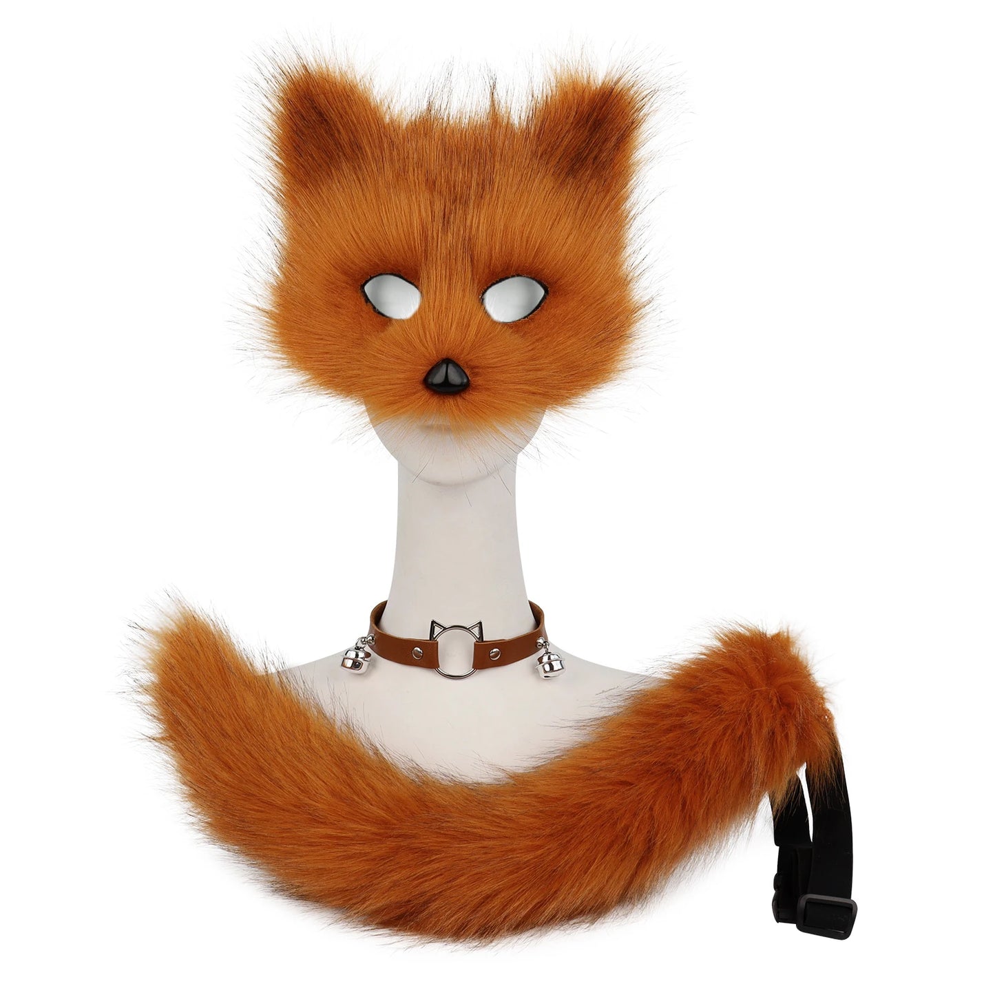 Fox  Wolf Cat Mask Puffy Tail and Leather Necklace