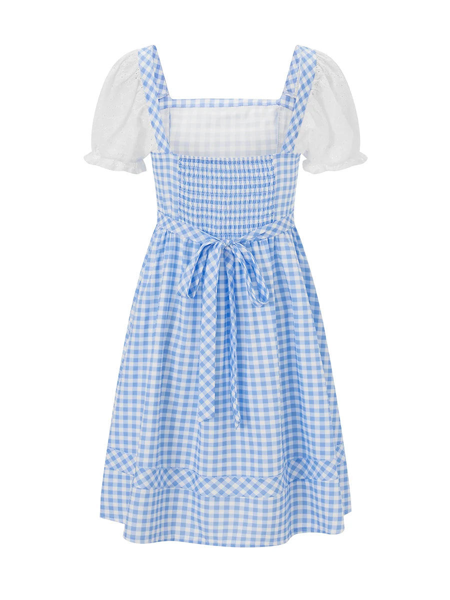 Plaid Print Short Sleeves Dress for Cosplay