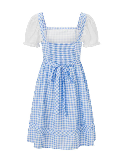 Plaid Print Short Sleeves Dress for Cosplay