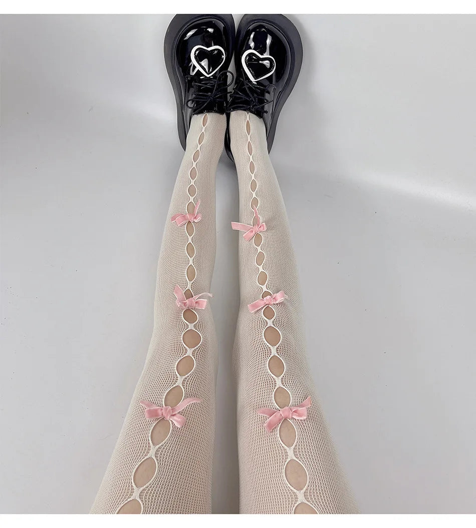 Lolita Cosplay Girls Bowknot Hollow Out Pantyhose