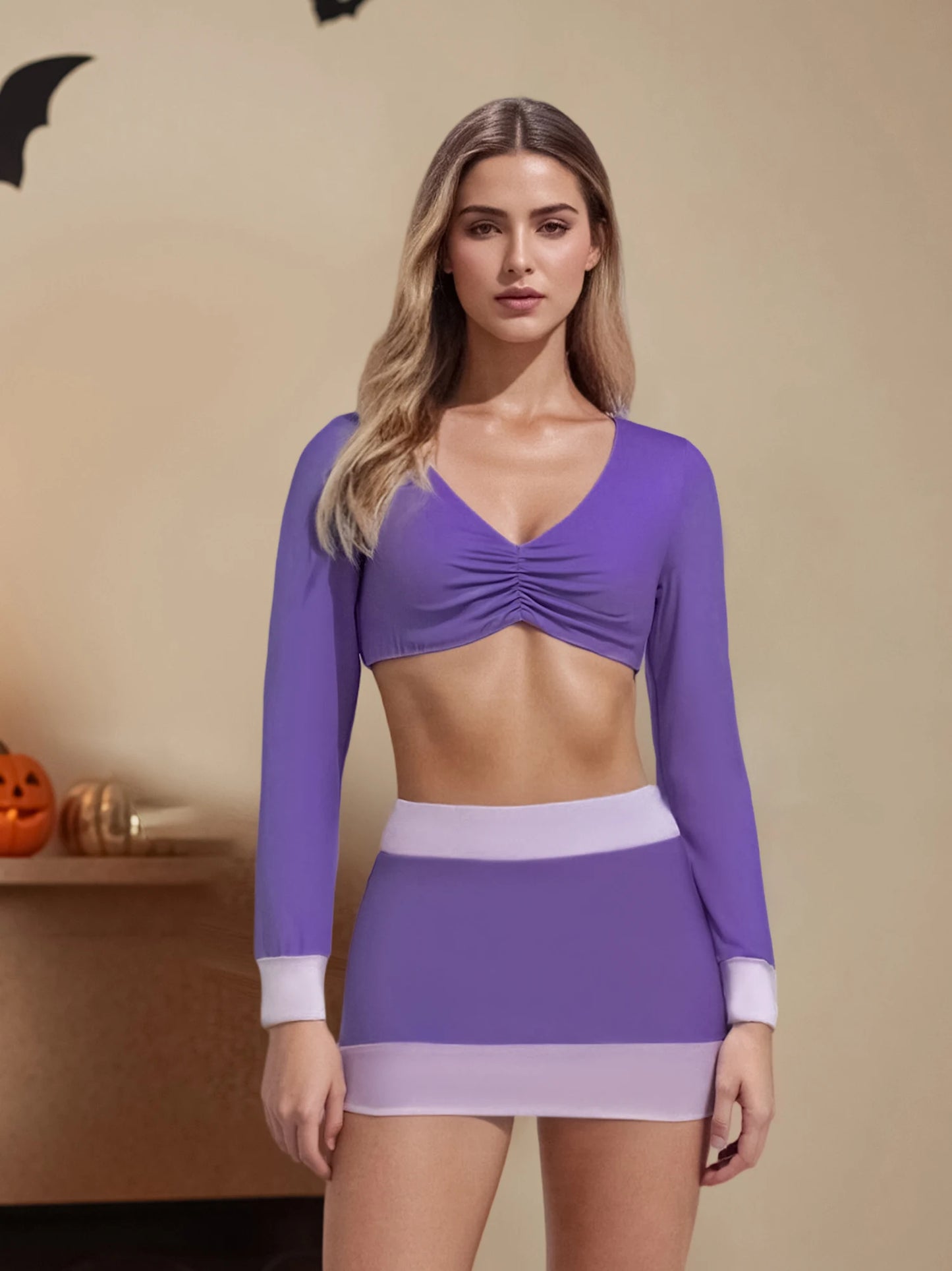 Crop Top Mini Skirt with Stockings/Scarf