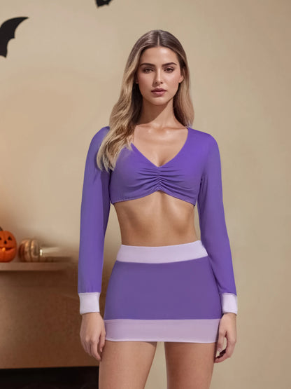 Crop Top Mini Skirt with Stockings/Scarf