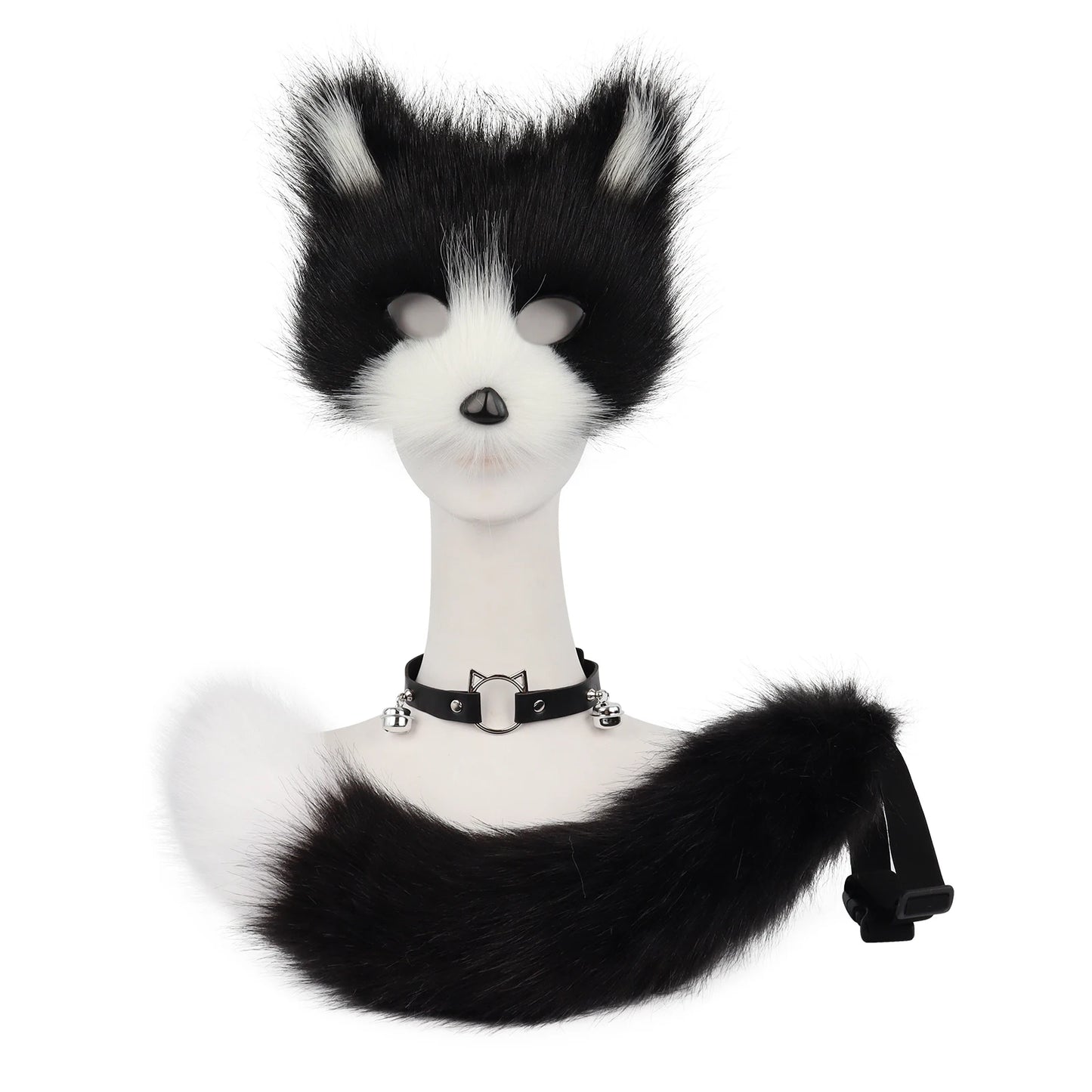 Fox  Wolf Cat Mask Puffy Tail and Leather Necklace