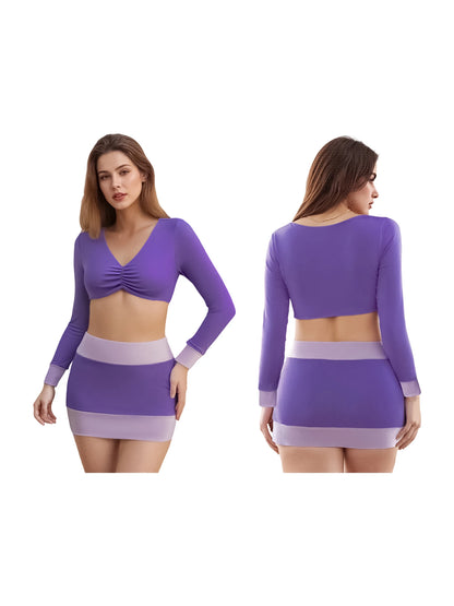 Crop Top Mini Skirt with Stockings/Scarf