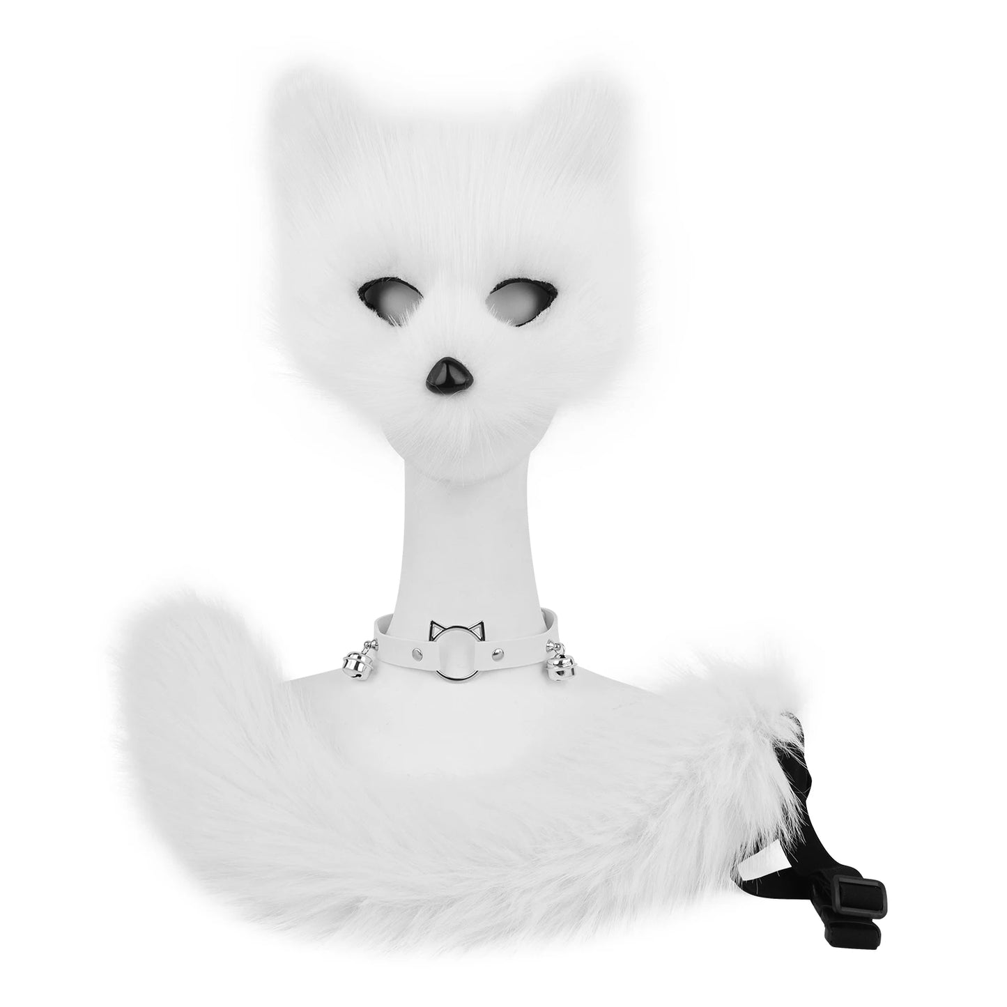 Fox  Wolf Cat Mask Puffy Tail and Leather Necklace