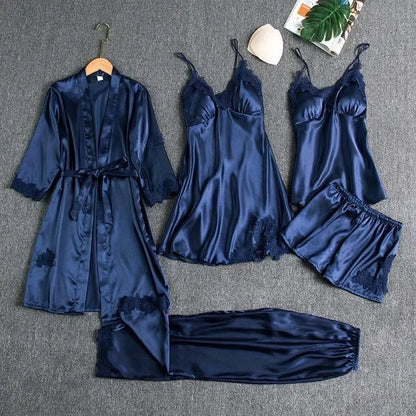 5-piece Set of Women's Sexy Silk Nightwear