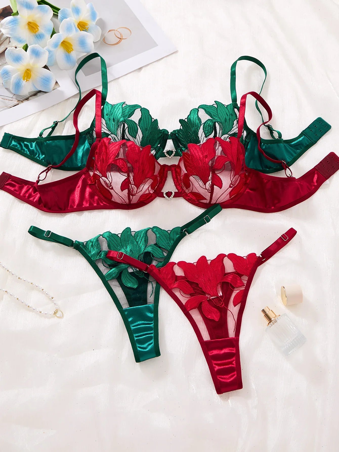 Sexy Embroidered Print Pajama Set