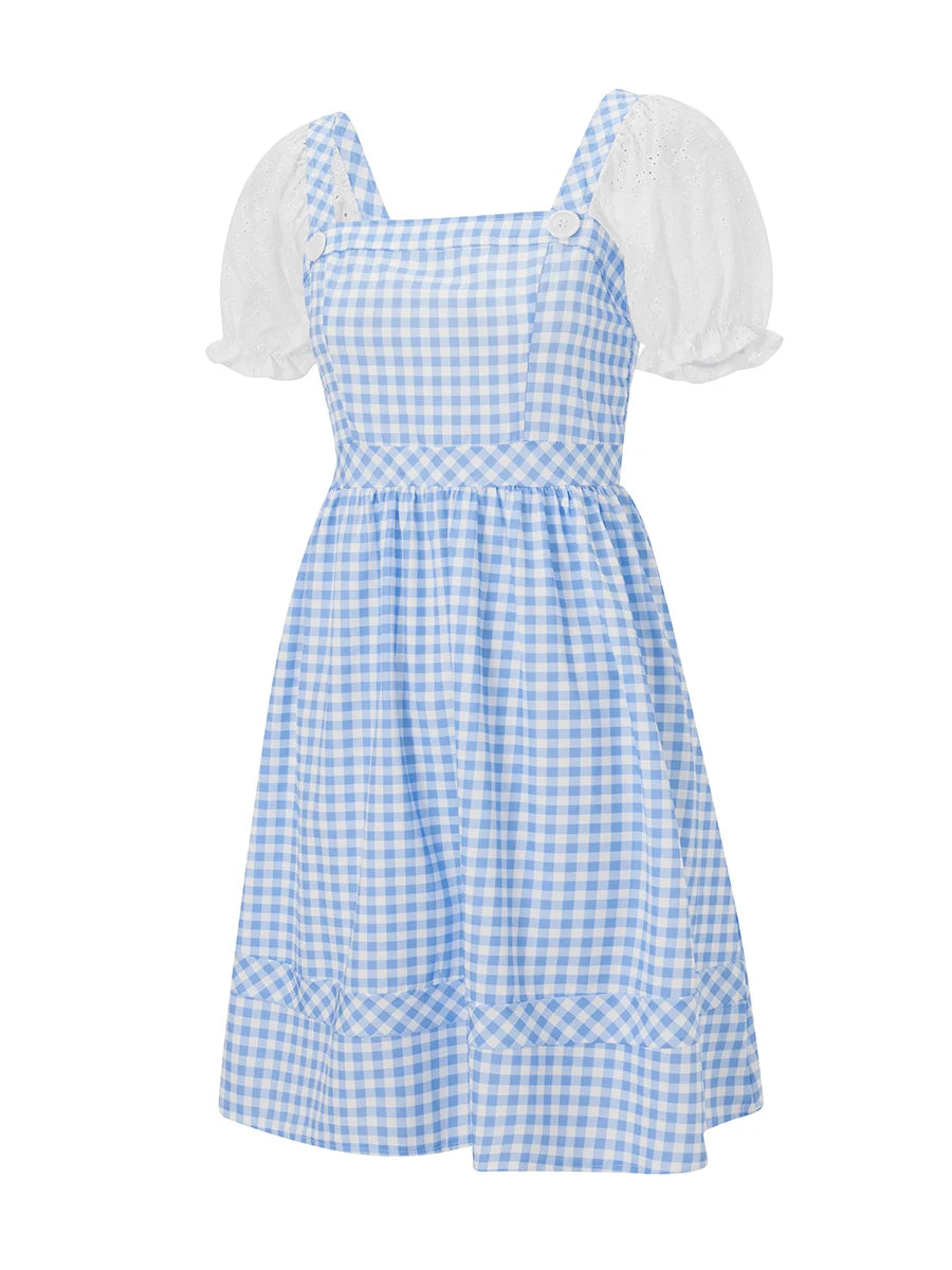 Plaid Print Short Sleeves Dress for Cosplay