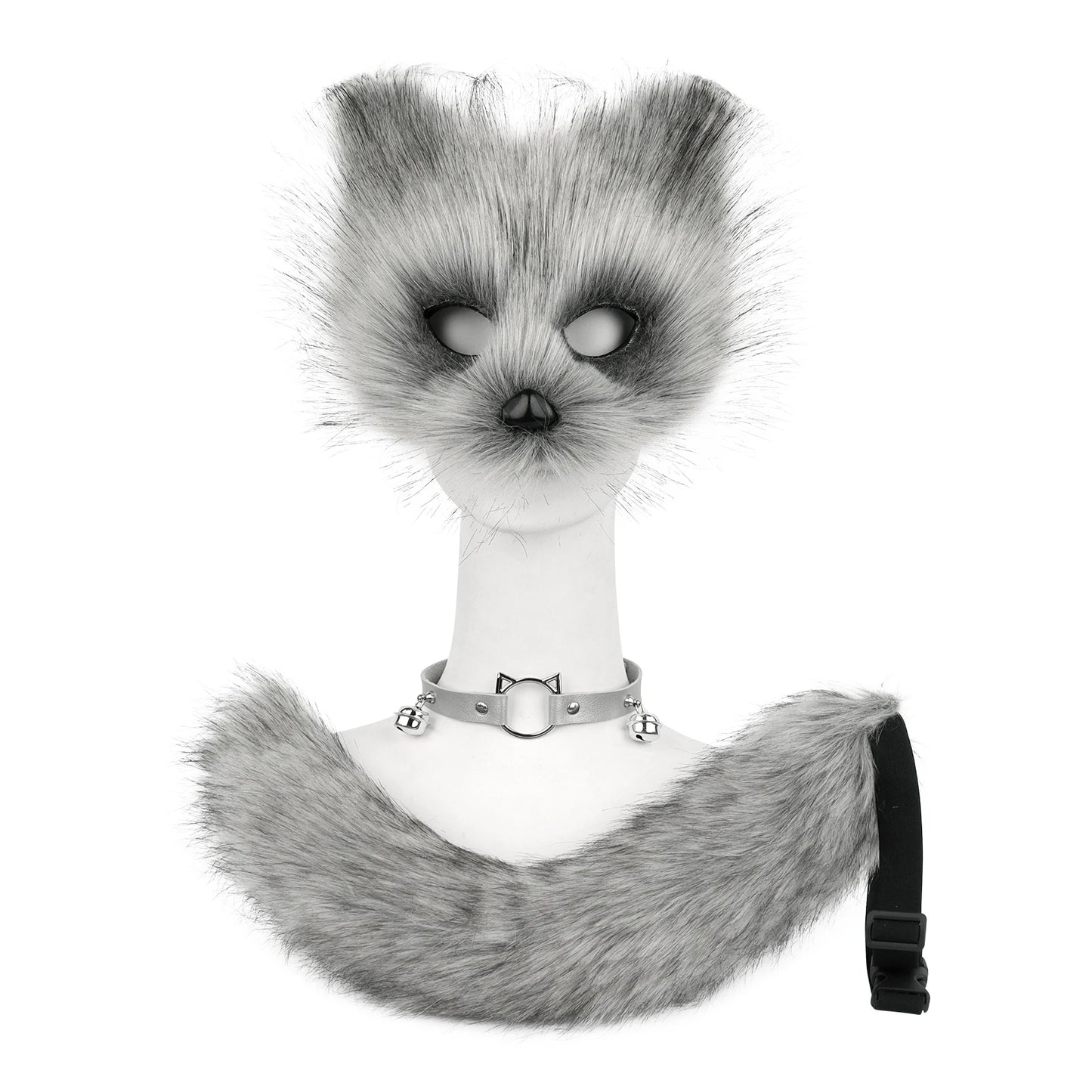 Fox  Wolf Cat Mask Puffy Tail and Leather Necklace
