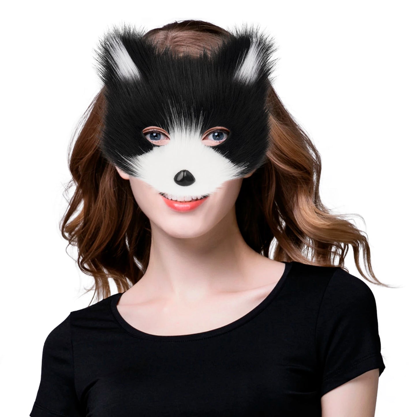 Fox  Wolf Cat Mask Puffy Tail and Leather Necklace
