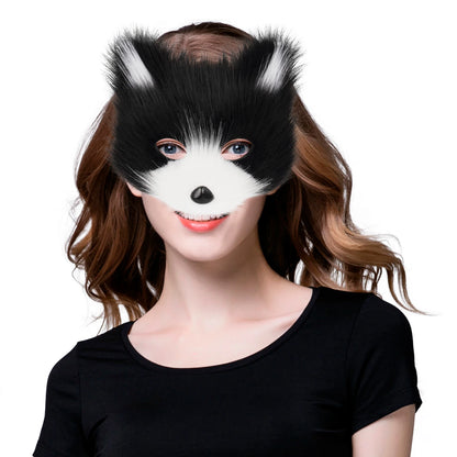 Fox  Wolf Cat Mask Puffy Tail and Leather Necklace