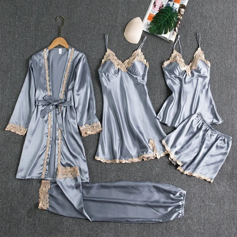 5-piece Set of Women's Sexy Silk Nightwear