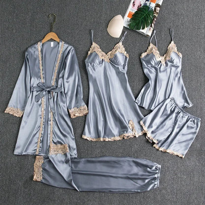 5-piece Set of Women's Sexy Silk Nightwear