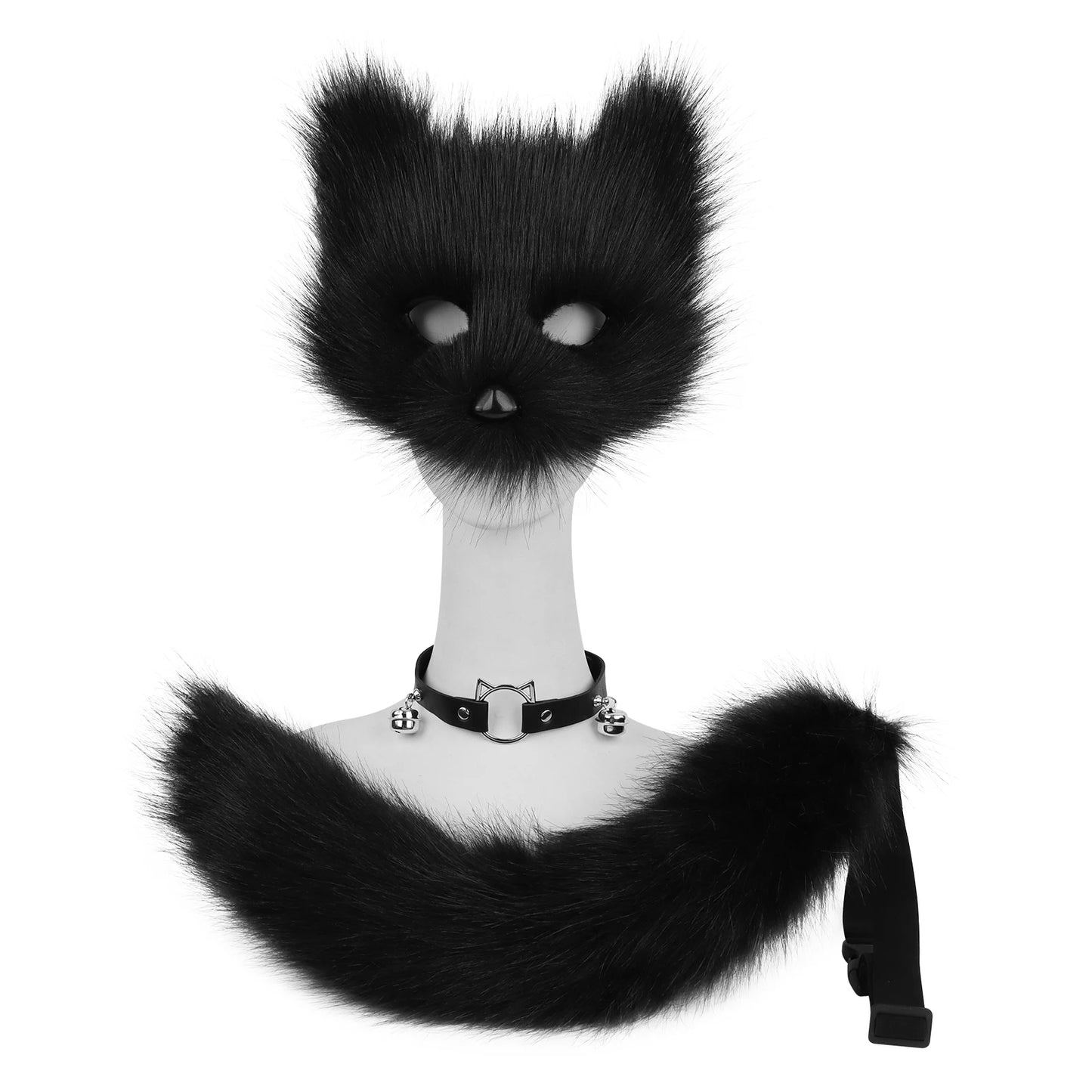 Fox  Wolf Cat Mask Puffy Tail and Leather Necklace