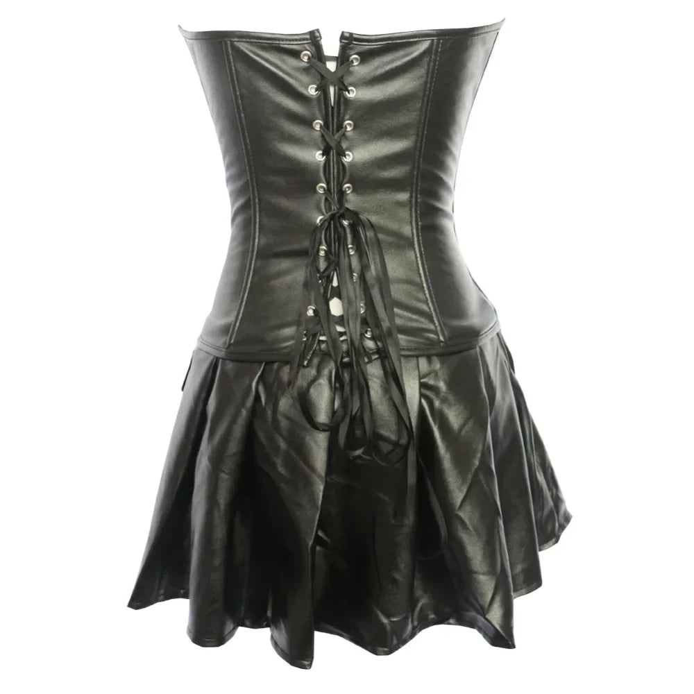 Leather Like Corset Dress S-4XL