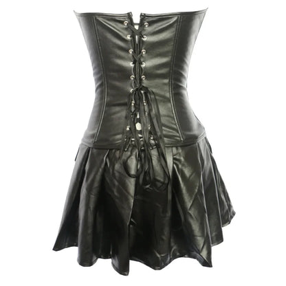 Leather Like Corset Dress S-4XL