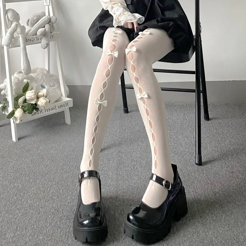 Lolita Cosplay Girls Bowknot Hollow Out Pantyhose