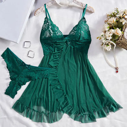 Lace V-Neck Underwear Semi-transparent Thong Dress Nightwear