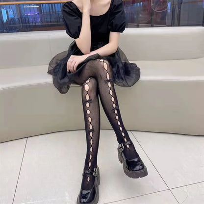 Lolita Cosplay Girls Bowknot Hollow Out Pantyhose