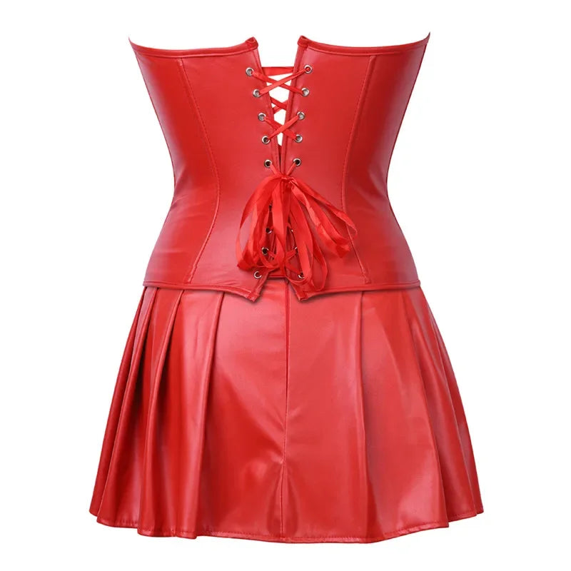 Leather Like Corset Dress S-4XL