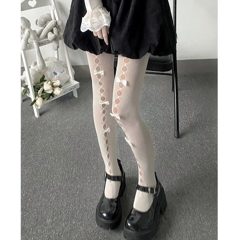 Lolita Cosplay Girls Bowknot Hollow Out Pantyhose