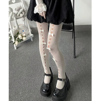 Lolita Cosplay Girls Bowknot Hollow Out Pantyhose