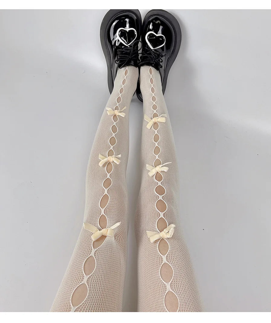 Lolita Cosplay Girls Bowknot Hollow Out Pantyhose