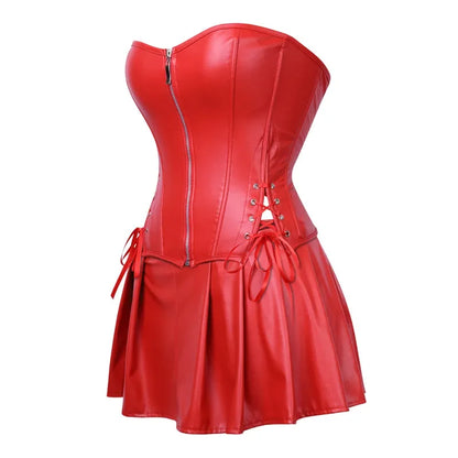 Leather Like Corset Dress S-4XL