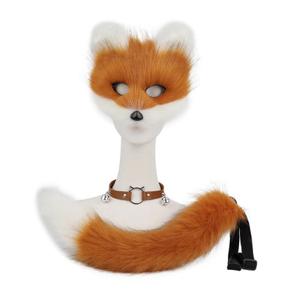 Fox  Wolf Cat Mask Puffy Tail and Leather Necklace