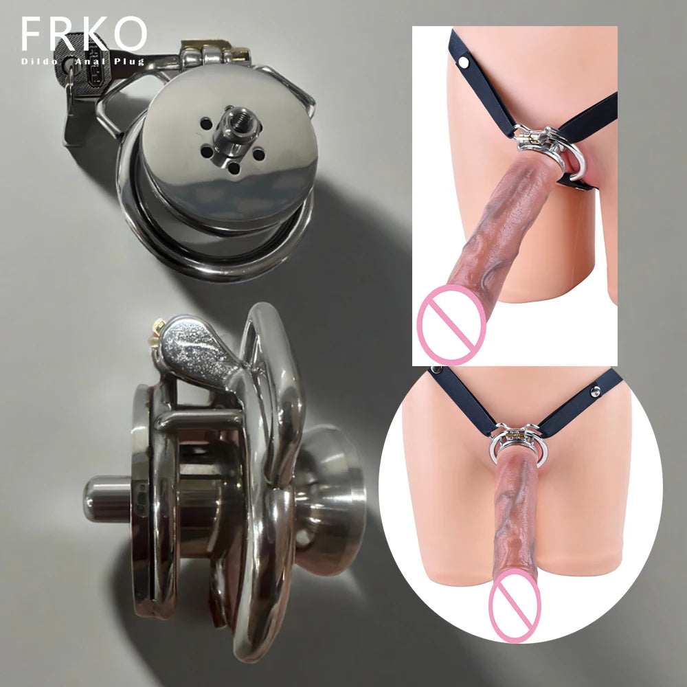 Strapon Button Strap Cage With Large Real Dildo