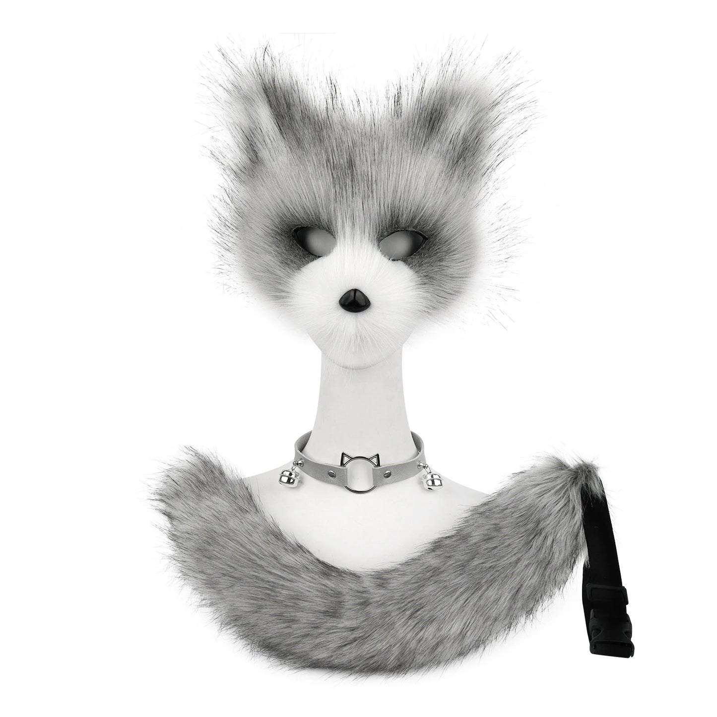 Fox  Wolf Cat Mask Puffy Tail and Leather Necklace