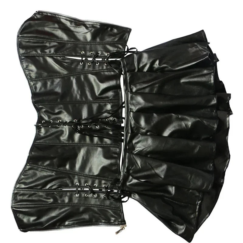 Leather Like Corset Dress S-4XL