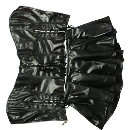 Leather Like Corset Dress S-4XL